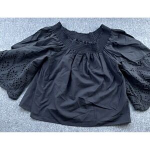 Whimsy + Row Shirt‎ Womens Small Black Off Shoulder Embroidered Eyelet Blouse